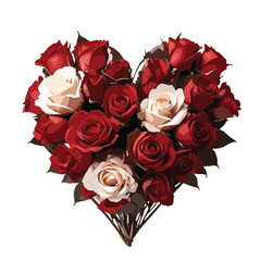 bouquet of heart shaped red roses isolated on white background 
