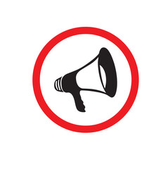 black and white megaphone icon with message, sound and vision concept, sound coming out of loud speaker megaphone, poster print card and banner design vector