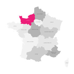 Normandy - map of administrative division, region, pink highlighted in map of France