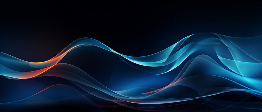 Fototapeta Abstract ultrawide background with gradient dark blue azure orange yellow waves in pastel colors. Perfect for design, banner, wallpaper, template, art, creative projects, desktop. Format 21:9