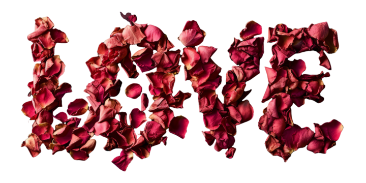 Romantic Love Text with Rose Petals - Transparent Background Graphic