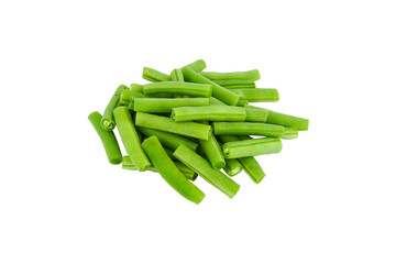 Bunch of fresh green beans cut isolated on white background with PNG.