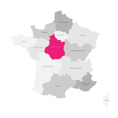 Centre-Val de Loire - map of administrative division, region, pink highlighted in map of France
