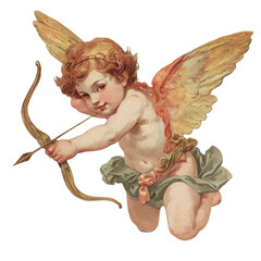 Vintage Cupid Illustration in Pastel Oil Paint Style with Transparent Background - PNG Format