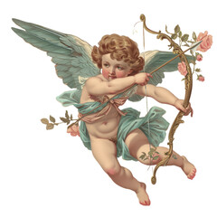 Vintage Cupid Illustration - Pastel Oil Painting Effect with Transparent Background (PNG)
