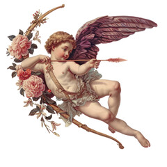 Antique Cupid Illustration in Pastel Oil Paint Style with Transparent Background - PNG Format