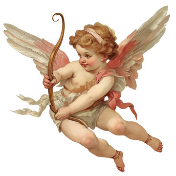 Vintage Cupid Illustration in Pastel Oil Paint Style on Transparent Background - PNG Format