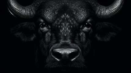 Majestic african buffalo portrait in natural wildlife habitat, wildlife photography