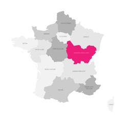 Bourgogne-Franche-Comte - map of administrative division, region, pink highlighted in map of France