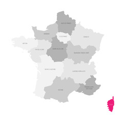 Corsica - map of administrative division, region pink highlighted in map of France