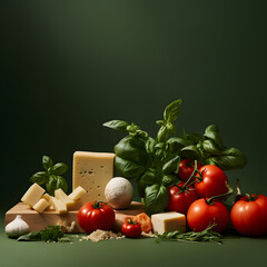 Minimal food photography. A lot of vegetables on the table. Still life concept.	
