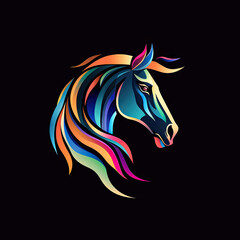 Minimalistic logo style horse head isolated on clear black background