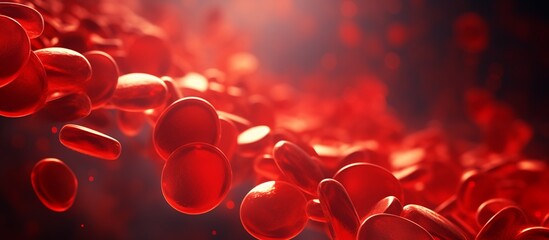 Red blood cells in blood stream macro shot using microscopic medical examination analysis