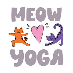 Cute cartoon cats practicing yoga. Vector illustration. Children's yoga