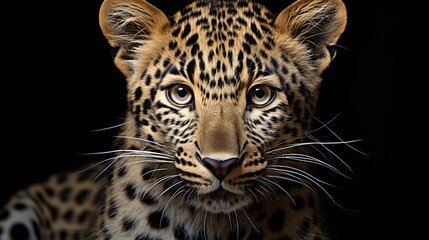 Majestic amur leopard isolated on black background, endangered big cat wildlife portrait