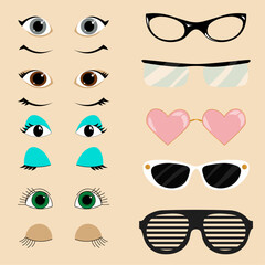 Set of eyes and glasses for characters