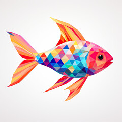 Minimalistic logo style colourful fish on clear white background
