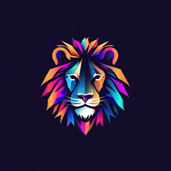 Minimalistic logo style colourful lion on clear background