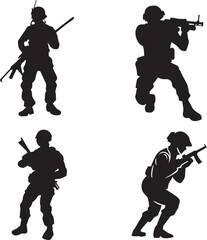 Soldier and army force silhouette collection for Veterans Day. Set of army soldier icons. Black soldiers silhouette isolated