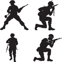 Soldier and army force silhouette collection for Veterans Day. Set of army soldier icons. Black soldiers silhouette isolated