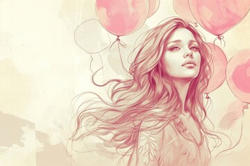 the girl is holding many pink balloons as her gift