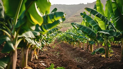 Papier Peint photo les îles Canaries Lush farm field with thriving bananas and foliage, eco-friendly agriculture. Located in Tenerife, Canary Islands, open for tourists