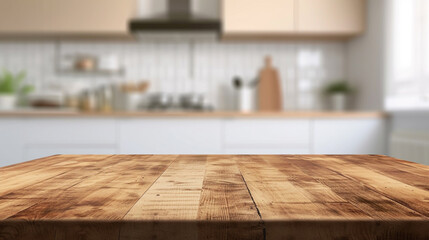 Fototapeta na wymiar wooden table with kitchen background. Suitable concept for shooting in the kitchen. kitchen products background. food background. shooting table in kitchen. empty wooden table top and blur of room