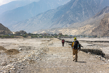 Fototapeta premium hiking in the mountains, trek tour of the anapurnas