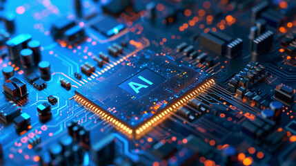 Artificial intelligence microchip with text on it "AI".