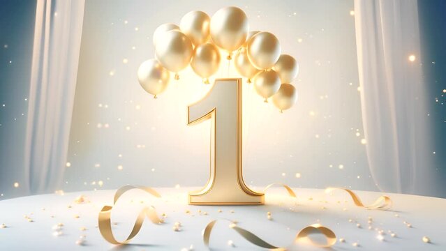 Celebrating Milestones with Number One &ndash; A Video of Shimmering Victory and First Anniversaries, Perfect for Birthdays, Weddings celebrations, third place achievements, and special occasions