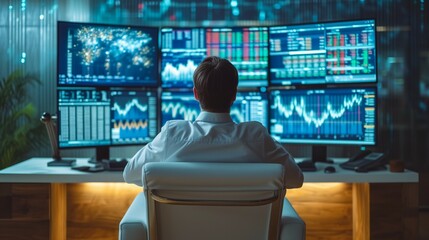 Trader Monitoring Markets from Multiple Monitors. Generative ai