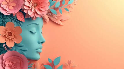 8 March International Women's Day Illustration Concept. Paper Cutout Girl Face. Woman Head Illustration from Side View Happy Women's Day. Template for UI, Web, Banner, or Greeting Card.