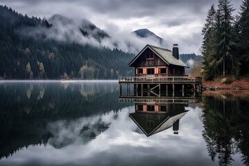 House on Lake Surrounded by Forest