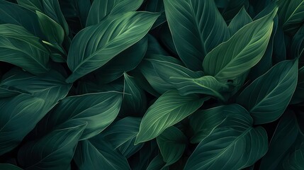 leaves of Spathiphyllum cannifolium, abstract green texture, nature background, tropical leaf - obrazy, fototapety, plakaty