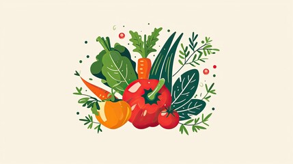 Mockup, drwaing illustration, vegetables and fruits on white background, Mediterranean diet concept