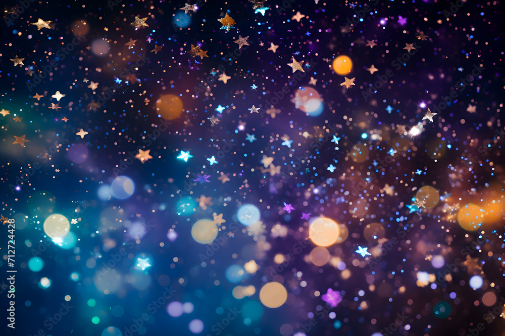 Poster light abstract glowing bokeh light. shining star, sun particles and sparks with lens flare effect on