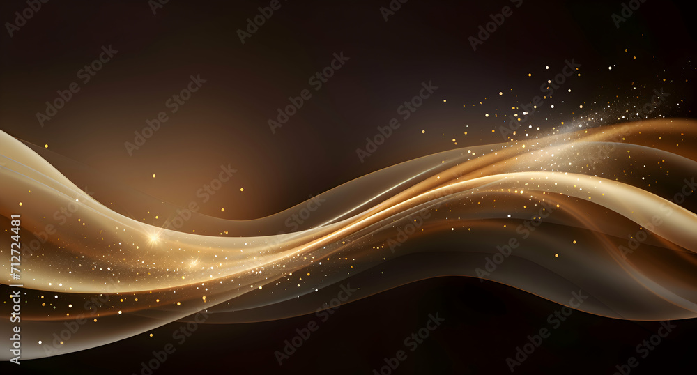 Poster abstract shiny and sparkle gold wave curvy line with glitter shape with blur on defocused black back