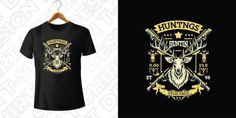 Hunting T Shirt Design | Print ready t shirt design vector | wild hunting T Shirt Design  - obrazy, fototapety, plakaty
