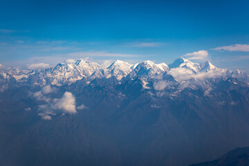 himalaya mountain range from airplane