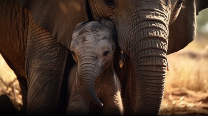 Elephant animal caressing its baby AI Generated pictures