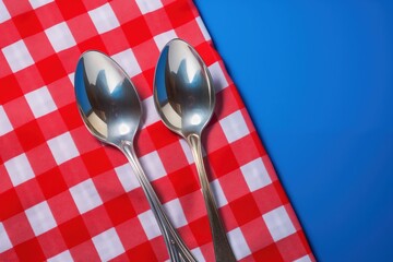 Two spoons on a chequered napkin