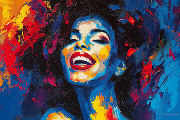 Obraz premium Abstract Expressionist Painting of a Joyful Woman