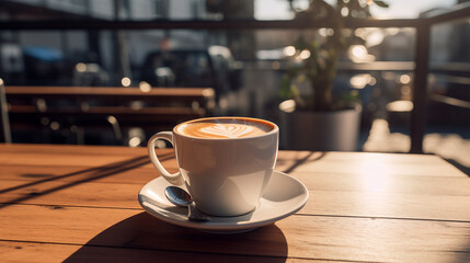 Fototapeta premium Tasse de café ou cappuccino. Boisson chaude, ambiance chaleureuse et relaxante. Arrière-plan pour conception et création graphique.