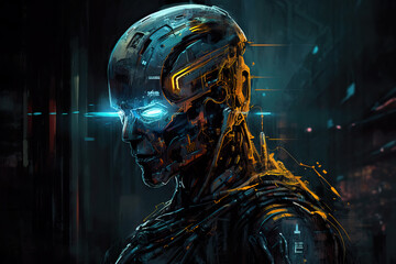 Fototapeta na wymiar portrait of a cyberpunk pobot in the city
