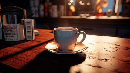 Tasse de café ou cappuccino. Boisson chaude, ambiance chaleureuse et relaxante. Arrière-plan pour conception et création graphique. - obrazy, fototapety, plakaty