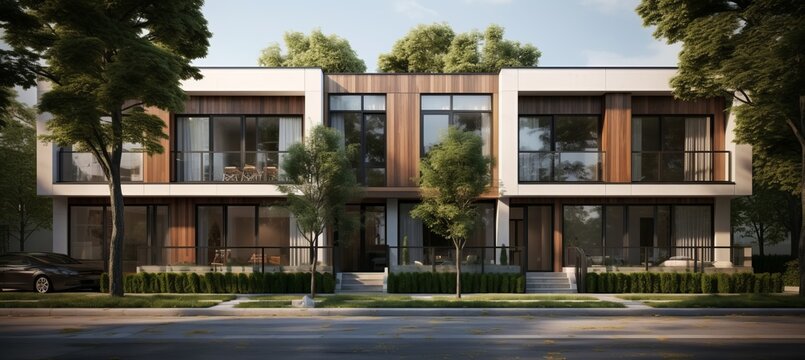 Contemporary modular private townhouses with modern residential architecture exterior design