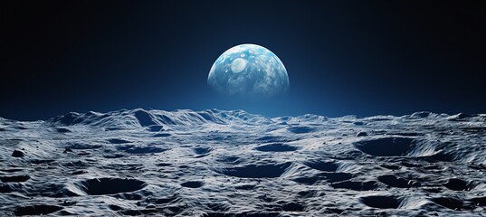 Stunning and mesmerizing panoramic view of the earth from the serene surface of the moon - obrazy, fototapety, plakaty