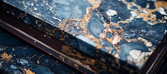 Intricate swirling patterns and aged textures of antique book s marbled endpapers in close up view