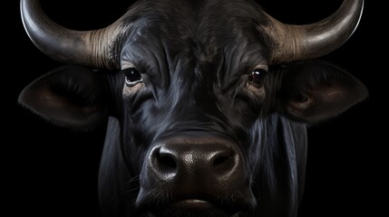 Dominant bull displaying strength and beauty in captivating portrait on sleek black background