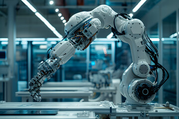 Robotic arm in a high-tech laboratory